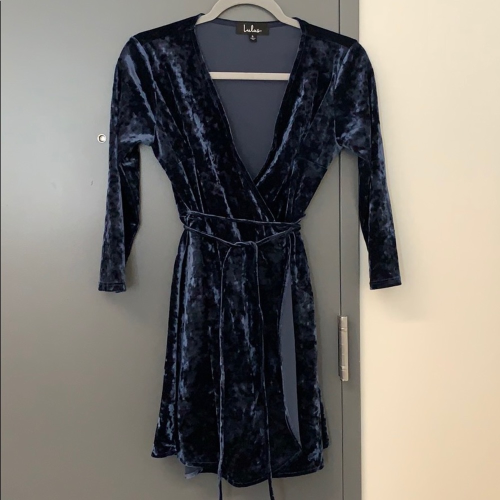 Blue Crushed Velvet Dress
